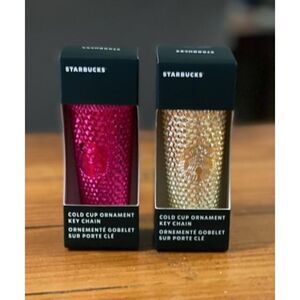 Starbucks pink and gold new release 2022 holiday keychains